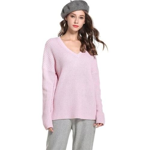 Office Lady Fashion Pullovers Sweaters Women Plus Size Solid Color Long Sleeve V-neck Loose Casual Knitted Sweater Autumn 2021