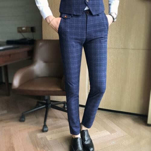 2019 New Fashion Boutique Plaid Mens Casual Business Suit Pants Male Formal Trousers Large Size S-5XL