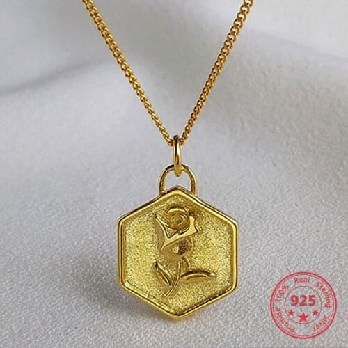 No Fade Gold Plated 925 Silver Fashion Beaitify Rose Pendant Necklace Jewelry for Women
