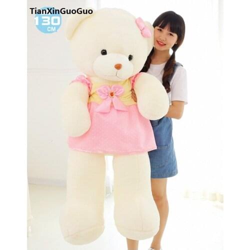 Huge 130cm cartoon teddy bear plush toy pink skirt white bear soft doll,hugging pillow birthday gift h1285