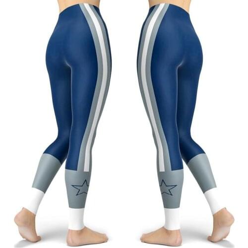 Papertiger Sexy Lady Leggings Blue Gray White Stitching Gray White Stripes Print Leggings