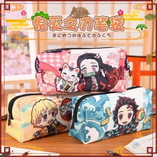 Demon Slayer Agatsuma Zenitsu/Kamado Nezuko Stationery Pencil Box Student Pen Bag Pencil Case High Capacity Storage Bag Cosplay