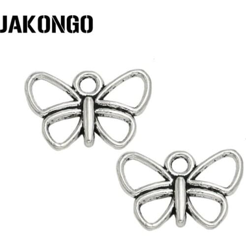 JAKONGO Antique Silver Plated Butterfly Charms Pendant for Jewelry Making Bracelet Accessories DIY Handmade 11x16mm 25PCS/lot