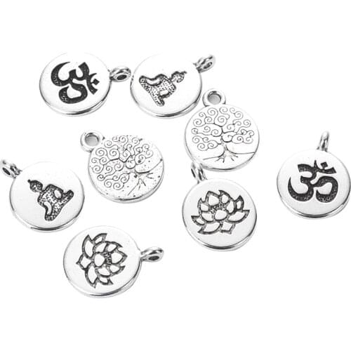 10pcs 15mm Round Charm Pendants For Jewelry Making DIY Buddha Lotus Tree Antique Pendant Necklace Findings Accessorie Handmade