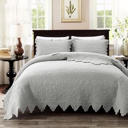 Bed cover+Pillow cases Grey vine Bedspread Maple leaf lace Bedding set Luxury cotton Quilt Jacquard weave Blanket Double bed