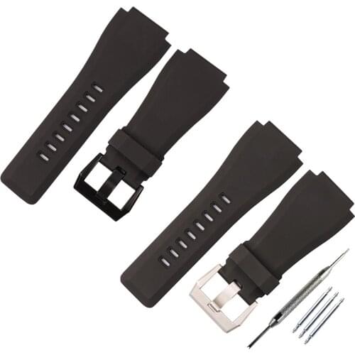 Silicone Rubber Strap Mens Watch Accessories Suitable for Bell Series BR01 BR03 Strap Bracelet Band 34x24mm Watchbands Buckle