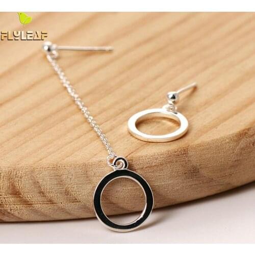 Flyleaf 100% 925 Sterling Silver Geometry Circular Long Tassel Earrings For Women Simple Style Lady Fashion Jewelry