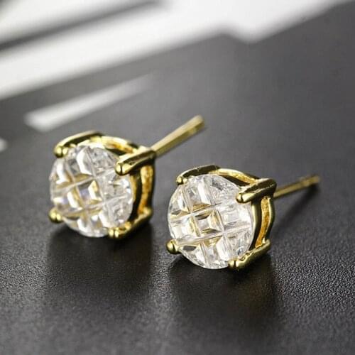 Tassina Hot Sale New 6mm Wide Fashion Round 4 Claw Crystal Unisex Stud Earrings White Zircon Crystal Earring Jewelry