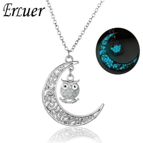Glow In The Dark Animal Hollow Moon And Owl Luminous Pendant Necklaces Halloween gift For Men Women Children Charm Necklace