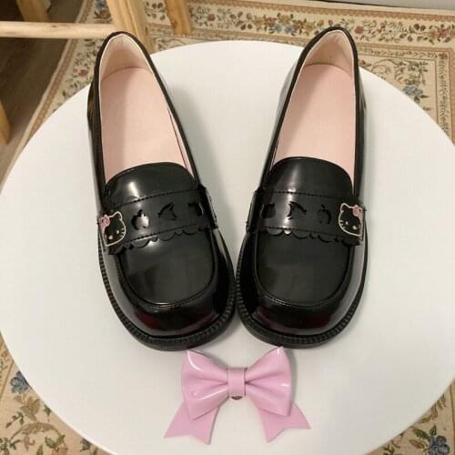Black Jk Uniform Pu Leather Shoes Female Japanese Retro Cat College Style Loli Japanese Lolitas Single Loli Shoes Cosplay Anime