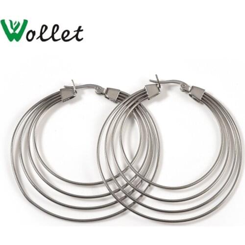 Wollet Jewelry 316L Stainless Steel Big Hoop Earring for Woman Metallic Silver Color