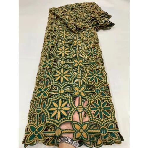 Green African Cord Guipure Lace Fabric 2021 High Quality Chiffon Lace Nigerian Water Soluble Lace Fabrics For Party
