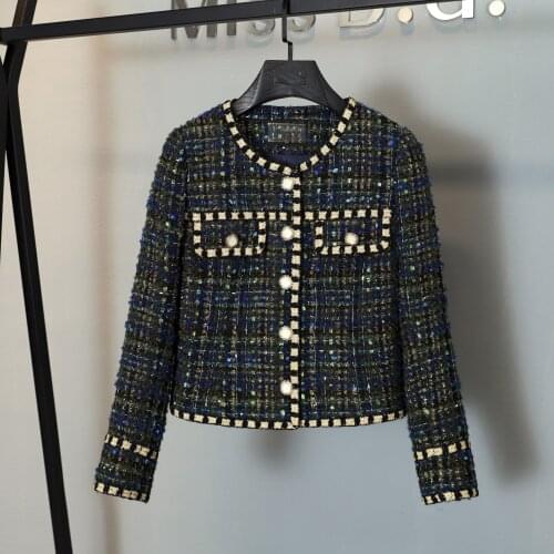 2021 Vintage New Women High Quality Tweed Plaid Casual Jacket Coat For Female Chic Overcoat Ladies MS 9.02