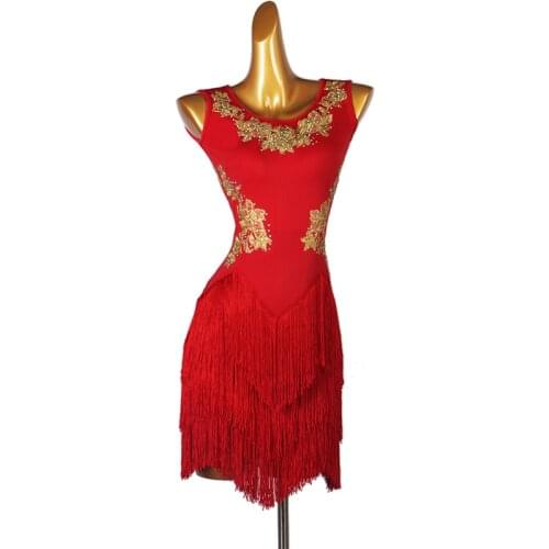 Latin Dance Dresses For Ladies Elegant red Thick Fringe Skirt Women Stage Ballroom Compete Costumes Latin Dress