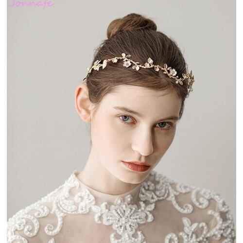 Jonnafe Gold Branch Wedding Headpiece Tiara Flower Bridal Headband Hair Accessories Handmade Women Hairband