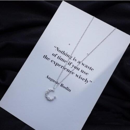 Flash Irregular Crescent 925 Sterling Silver Jewelry Temperament Personality Moon Crystal Female Gift Pendant Necklaces H324