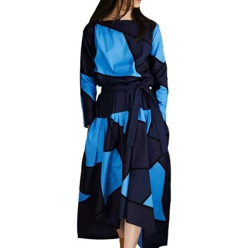 European and American womens temperament splicing collision waist dress long fashion autumn winter A dress autumn dress