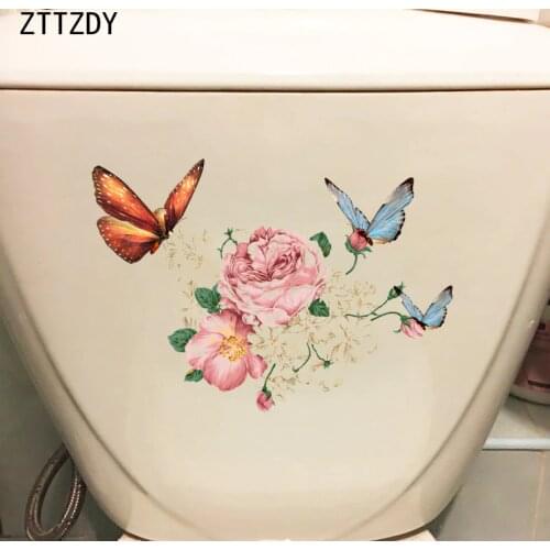 ZTTZDY 22.7*16CM Beautiful Cute Hand Drawn Flower Butterfly Bedroom Wall Decals Toilet Sticker T2-0076