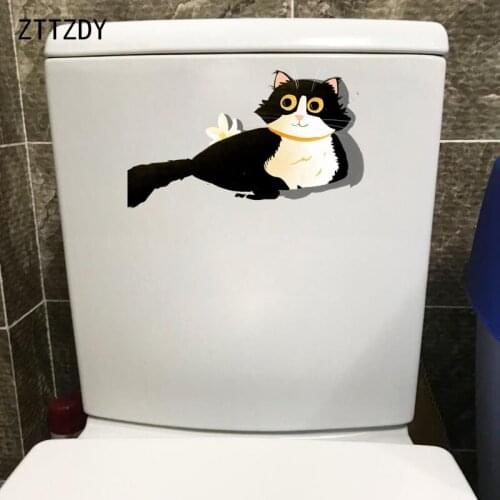 ZTTZDY 24.8*14.5CM Funny Cat Living Room Home Decor Toilet Seat Sticker Wall Decal T3-0367