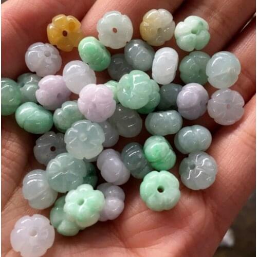 10PC Natural jade Emerald Tri-coloured Pumpkin Bead Accessories DIY Bangle Charm Jewellery Fashion Hand-Carved Luck Amulet