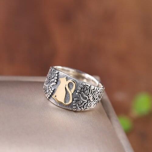 100% s925 silver jewelry unisex cat open ring