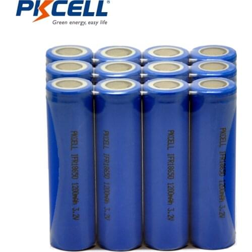 12pcs PKCELL 18650 Battery Cell LiFePO4 18650 3.2V 1200mAh lifepo4 IFR 18650 Rechargeable Battery Batteries Baterias