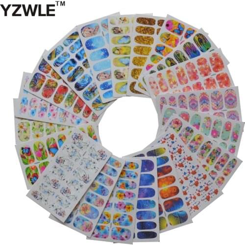 YWK 20 Sheets 105mm x 60mm Mix Styels Full Wraps Decals Nails Art Water Transfer Printing Stickers Accessories