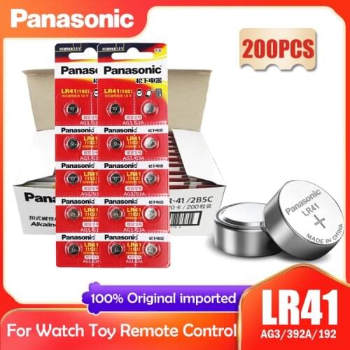 200PCS Panasonic 192 LR41 1.5V Button Cell Batteries SR41 AG3 G3A L736 192 392A For Toys Watch Calculator Computer Clock 0%Hg