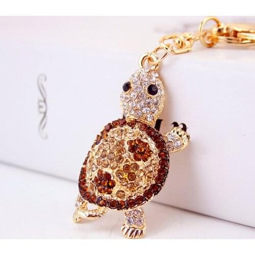 2021 Turtle Tortoise Shape Anime Keychain for Women Handbags Rhinestone Crystal Animal Metal Pendant Girls Key Rings Gift