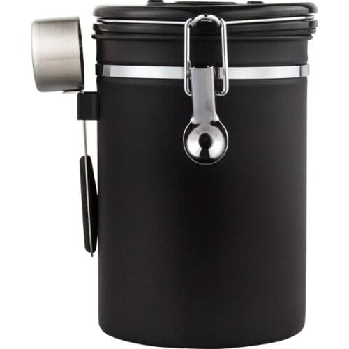 304 Stainless Steel Airtight Tank with Spoon Single Valve Coffee Bean Storage Exhaust Stainless Steel Tea Tank Cereal Container