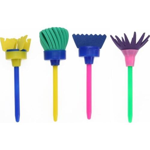 4pcs/set Rotate Spin Sponge Paint Drawing Toy Kids DIY Flower Graffiti Sponge Art Supplies Brushes Painting Tool Educational Toy