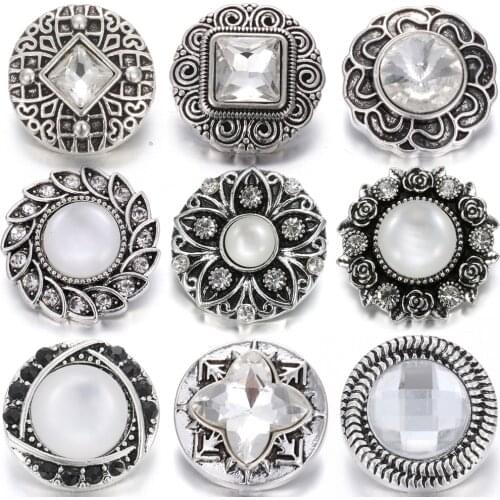 6pcs/lot New Snap Button Jewelry Mixed White Rhinestone Metal 18mm 20mm Snap Button Jewelry for Snap Bracelet Bangle DIY Charms