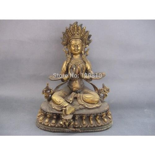 9'' Old Tibet Tibetan Bronze Wrathful Green Tara Buddha Statue