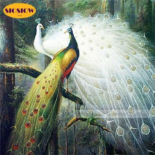 5d Diy Diamond Painting Crystal Blue White Peacock Animal Full Drill Cross Stitch Patterns Diamant Mosaic Embroidery Decor Home