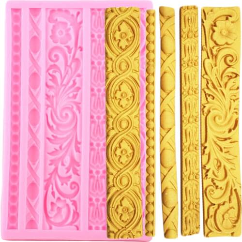 Baroque Scroll Relief Cake Border Silicone Mold Flower Frame Lace Fondant Molds DIY Cake Decorating Tools Candy Chocolate Moulds