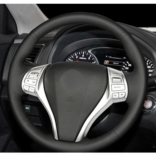 DIY Black Genuine Leather Steering Wheel Cover For Nissan Teana Altima 2013-2016 X-Trail QASHQAI Rogue 2014-2016 Sentra Tiida