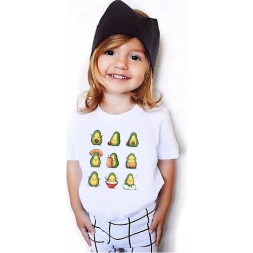 Kids Summer New Korean Cute Avocado Vegan Boys Girls Tshirt Cute Pattern Print Toddler Short Sleeve Kawaii Harajuku Tees Tops