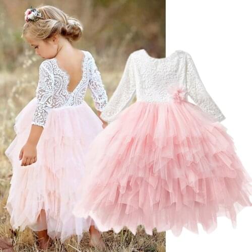 Girls Spring Lace Embroidery Princess Dress Kids Flower Fluffy Cake Smash Tutu Dress Children Wedding Birthday Party Costume
