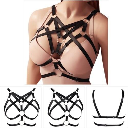 Exotic Punk Harness Women Hollow Cage Bra Adjust Waist Suspender Belt Tops Erotic Sexy Lingerie Sword Belt Festival Rave
