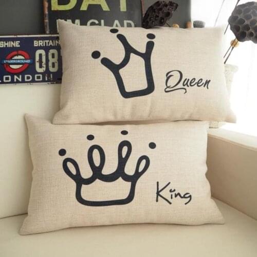 Famous Brand The King The Queen Crown Cushion Covers Shabby Chic Coussin Home Decor Car Seats Rectangle Waist Scatter Kussenhoes