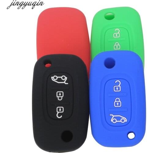Jingyuqin Silicone Car Key Cover for Lada Renault Twingo Clio Master Kango fit Benz Smart Remote Flip Key Case Protector 3BTN