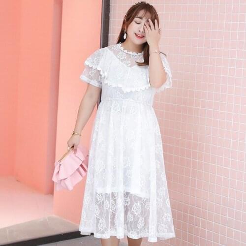 Kez Keer 2018 Summer women Dresses loose lace ruffles sweet dress big women casual dress female Vestidos plus size 4XL