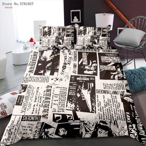 2/3 Pieces Newspaper Bedding Set Eiffel Tower Duvet Cover Single Queen King Bed Cover Set Home Custom Retro Bed Quilt Cover