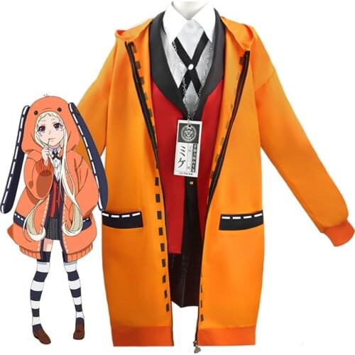 Anime Kakegurui Cosplay Costumes Runa Yomozuki Kakegurui Hoodie School Uniforms Wig Halloween Costume Dress for Christmas Girls