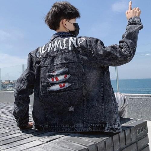 Wholesale 2020 Ripped hole denim jacket mens new spring autumn Korean teenagers jacket retro mens casual handsome upper clothes