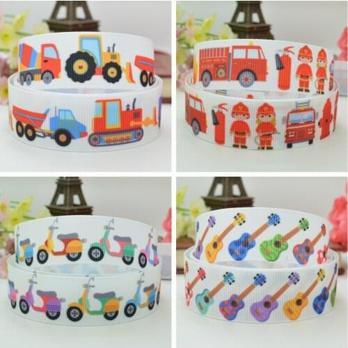 10 Yards 22mm 7/8" Fire truck guitar ribbon Printed grosgrain ribbon hair bow Headwear DIY hair accessories retail B0929