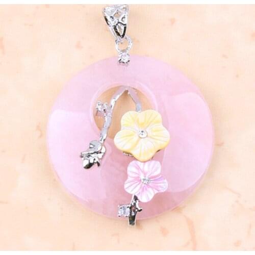 Trendy-beads Classic Style Silver Plated Leaf Natural Rose Pink Quartz with Flower Pendant For Women Gift Jewelry