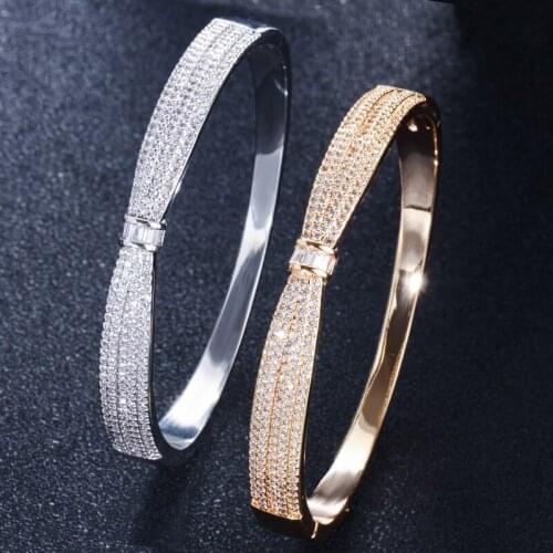 Trendy Clamper CZ Bangle BSYS0133 Jewelry Women Elegant Bracelet Party Gold Silver Plated