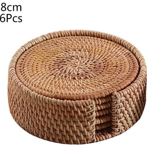 Handmade Weave Non-slip Placemat Round Insulation pads Table Mats Pads Home Decor 6pcs/lot Creative Coasters Set Cup Cushion