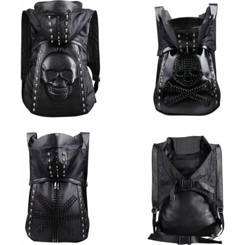 New 2019 Fashion Personality 3D skull leather backpack rivets skull backpack with Hood cap apparel bag cross bags hiphop ma